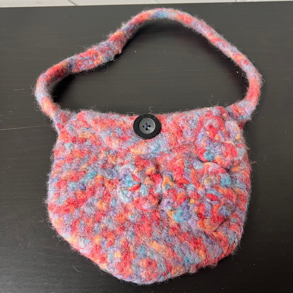 Beautiful Hand Knit Wool Colorful Floral Clutch Purse